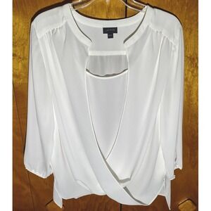 J Jill Wearever Collection White Sheer Overlay‎ Dolman Sleeve Blouse Top L